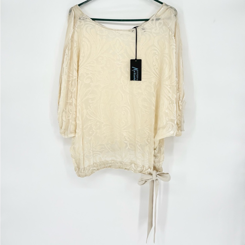 GUESS SILK BLEND VELVET BURNOUT KIMONO TIE BLOUSE